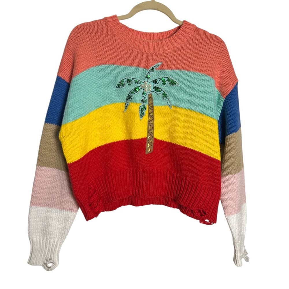 Wildfox Striped Embellished Cotton Sweater Distressed Size S - Picture 1 of 12